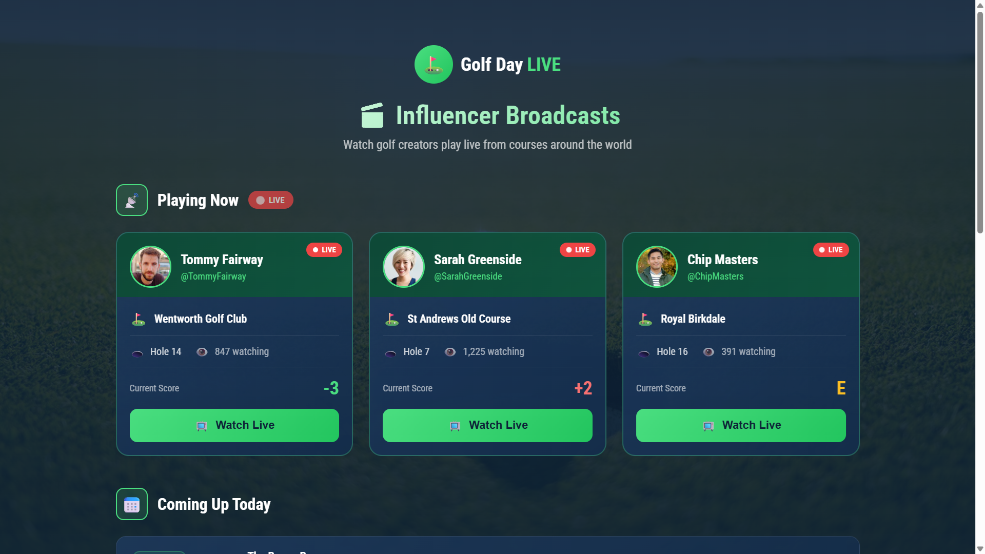 Influencer Broadcasts Page